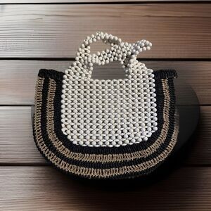 Beaded Anthropologie Cabana Tote Halfmoon Handbag Cottagecore Coastal GDaughterc
